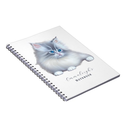 白とグレーのふわふわの毛皮の子猫 ノートブック (右側)