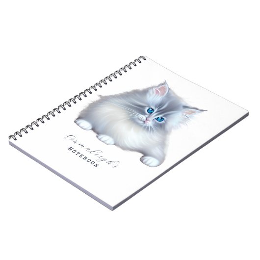 白とグレーのふわふわの毛皮の子猫 ノートブック (左側)