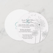 白とグレーのタンポポ円形ウェディング招待状 招待状 (正面/裏面)