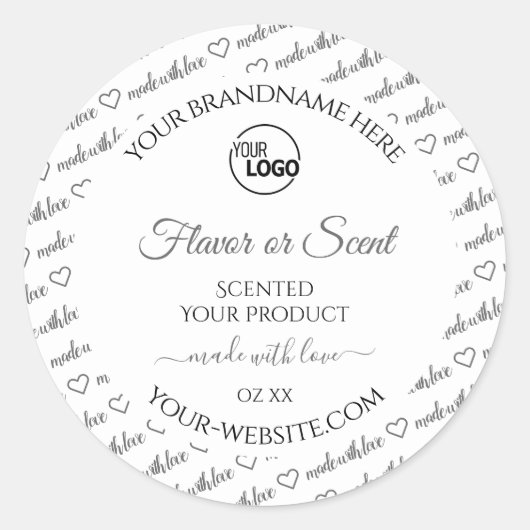 白とグレーのワードクラウド製品ラベル（ロゴ付き） ラウンドシール (正面)