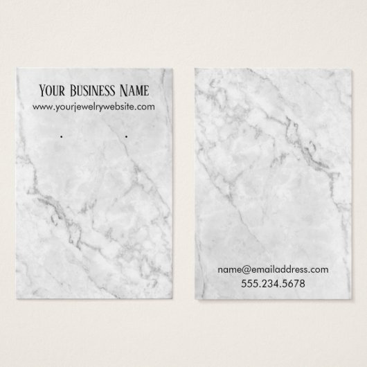 白とグレーの大理石のイヤリングホルダー表示カード (正面&裏面)