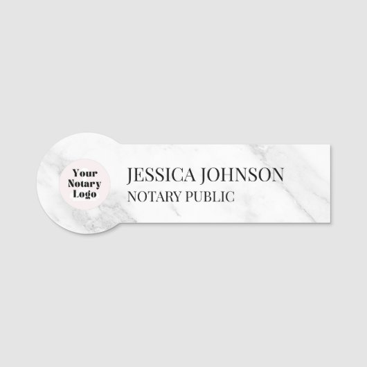 白とグレーの大理石のパーソナライズされた公証人ロゴ 名札 (正面)