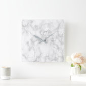白とグレーの大理石フェイクテクスチャ スクエア壁時計 (ホーム)