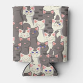 白とグレーの猫の模様 缶クーラー (正面)