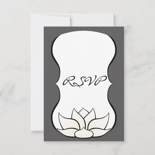 白とグレーの蓮の花の返信ハガキ 出欠カード (正面)