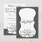 白とグレーの蓮の花の返信ハガキ 出欠カード (正面/裏面)