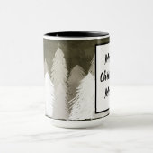白とグレーの雪の木の黒板 マグカップ (中央)