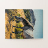 白とグレーの馬の放牧と太陽輝く下 ジグソーパズル (横)