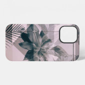 白とグレー 花柄のペイント 壁とドア iPhoneケース (裏面横)