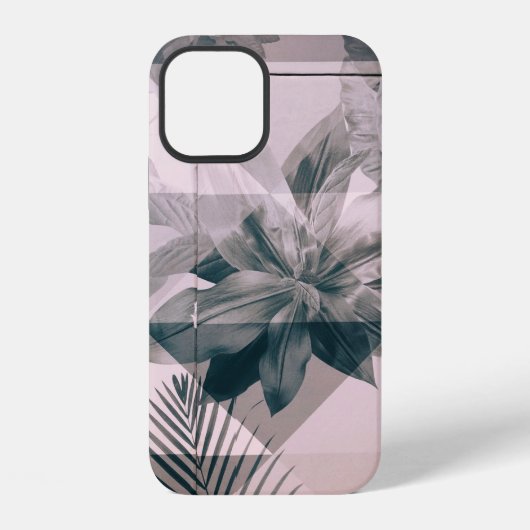 白とグレー 花柄のペイント 壁とドア iPhoneケース (裏面)