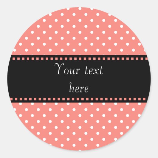 白とコーラルピンクの水玉模様パターン ラウンドシール (正面)