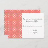 白とコーラルピンクの水玉模様パターン 出欠カード (正面/裏面)