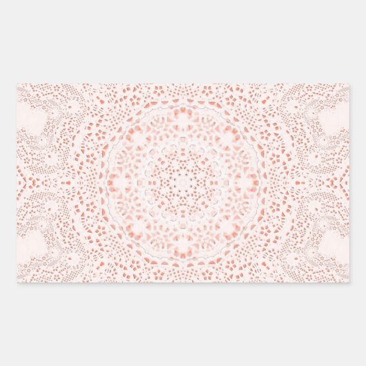 白とコーラルレースの布の画像の背景 長方形シール (正面)