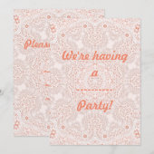 白とコーラルレース生地の背景画像 招待状 (正面/裏面)