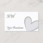 白とゴージャスなグレーハートとモノグラムかわいい 名刺 (正面)