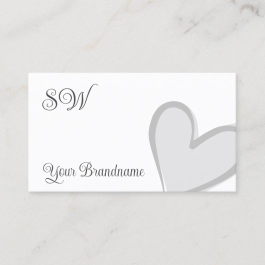 白とゴージャスなグレーハートとモノグラムかわいい 名刺 (正面)