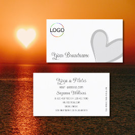 白とゴージャスなグレーハートとロゴかわいい 名刺