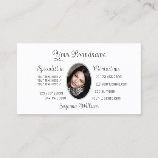 白とゴージャスなグレーハートと写真かわいい 名刺 (裏面)