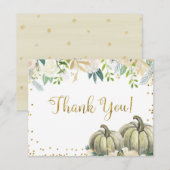 白とゴールドのかぼちゃの感謝カード 招待状 (正面/裏面)