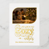 白とゴールドのほっこりレトロクリスマスフォト 箔シーズンカード (正面)