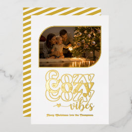 白とゴールドのほっこりレトロクリスマスフォト 箔シーズンカード