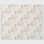 白とゴールドのウェディング ブライダル ラッピングペーパー (フラット)