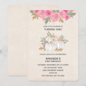 白とゴールドのカボチャの水彩画の誕生日 招待状 (正面/裏面)