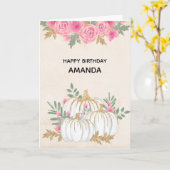 白とゴールドのカボチャの水彩画 誕生日 カード (黄色い花)