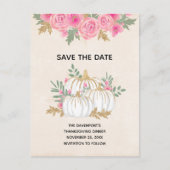 白とゴールドのカボチャの水彩画 Save the Date インビテーションポストカード (正面)