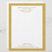 白とゴールドのグリッターカリグラフィー スワール フレーム レターヘッド (正面/裏面)