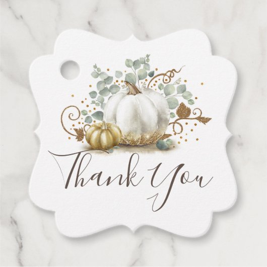 白とゴールドのパンプキン 秋の感謝 フェイバータグ (正面)