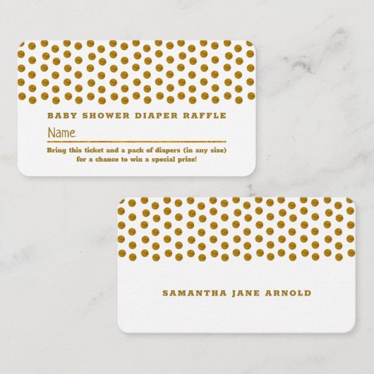 白とゴールドの水玉模様 , おむつくじチケット エンクロージャーカード (正面/裏面)
