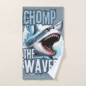 白とシアンのシャークのグラフィック落書き – スタイル塔 バスタオルセット (ハンドタオル)