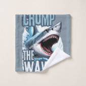 白とシアンのシャークのグラフィック落書き – スタイル塔 バスタオルセット (ウォッシュタオル)