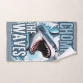 白とシアンのシャークのグラフィック落書き – スタイル塔 バスタオルセット (ハンドタオル)