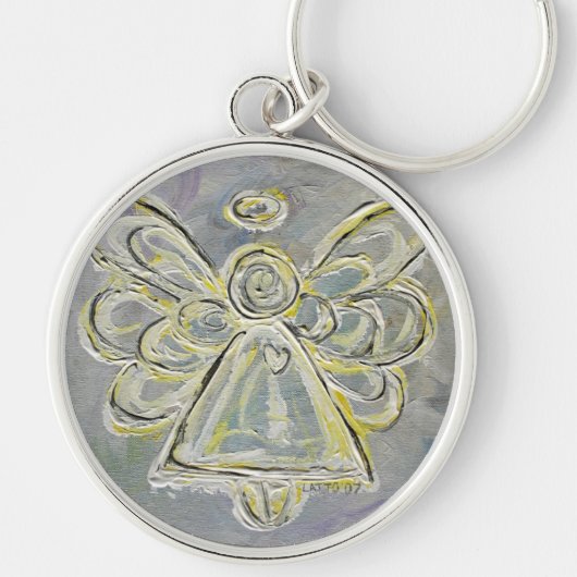 白とシルバーのライトガーディアンエンジェルキーチェーン キーホルダー (正面)