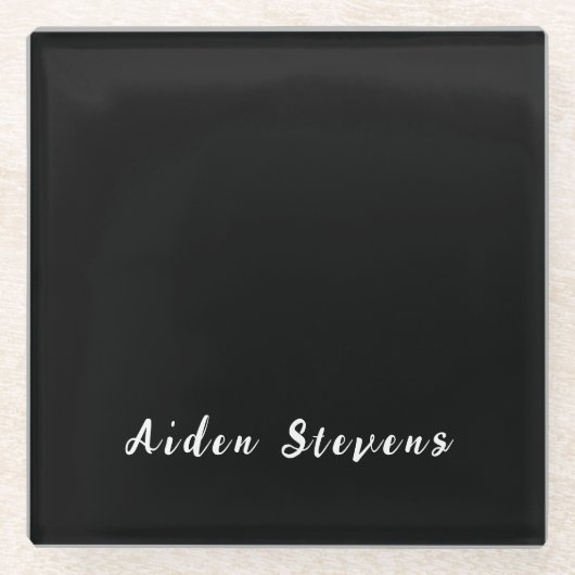 白とスタイリッシュ白のミニマリストの名前を追加 ガラスコースター (正面)