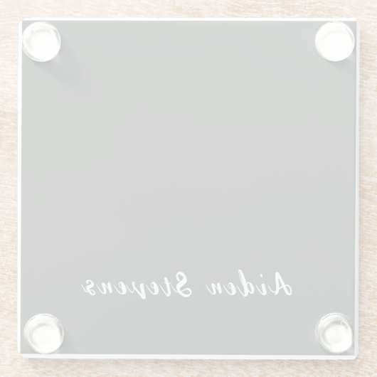 白とスタイリッシュ白のミニマリストの名前を追加 ガラスコースター (裏面)