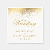 白とスタイリッシュ金ゴールドの雪片 スタンダードカクテルナプキン (正面)