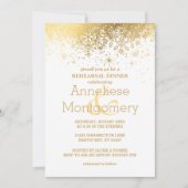 白とスタイリッシュ金ゴールドスノーフレークリハーサルディナー 招待状 (正面)