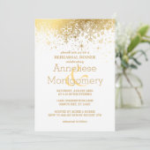 白とスタイリッシュ金ゴールドスノーフレークリハーサルディナー 招待状 (スタンド正面)