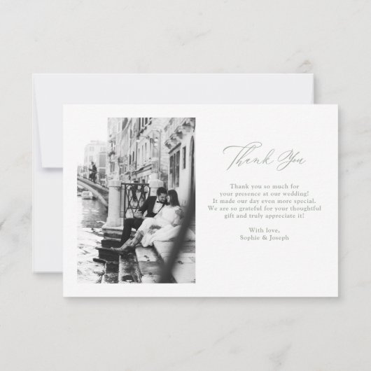 白とセージイタリアンエレガンス2枚の結婚写真 サンキューカード (裏面)