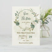 白とセージ緑の花の植物性結婚の セーブザデート (スタンド正面)