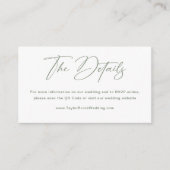 白とセージ緑結婚の詳細Qrコード エンクロージャーカード (正面)