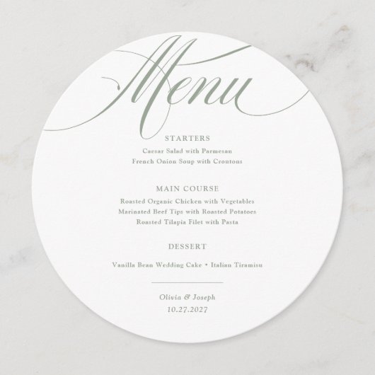 白とセージ | クラシックイタリアンエレガンス結婚ズ メニュー (正面)
