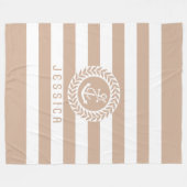 白とタンストライプと白のいかり フリースブランケット (正面(横))