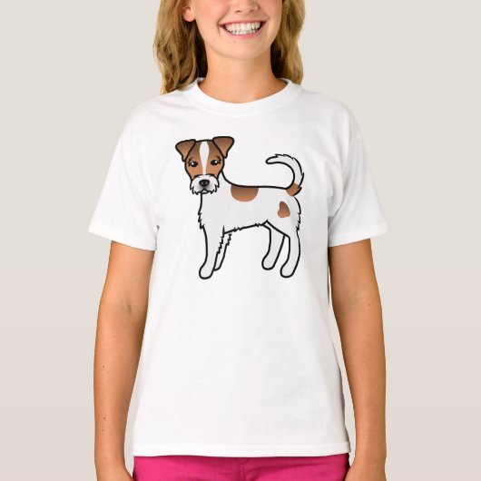白とタン色のラフコートパーソンラッセルテリア Tシャツ (正面)