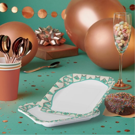 白とターキオース ペーパープレート (複数)