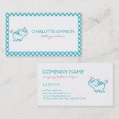 白とターコイズのベビーゾウとフラワーブシ 名刺 (正面/裏面)