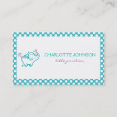 白とターコイズのベビーゾウとフラワーブシ 名刺 (正面)